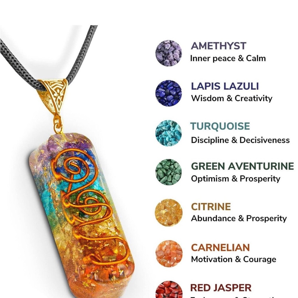 Orgone Chakra Necklace Adjustable Cord 7 Chakra Stone Healing Spiritual Healing